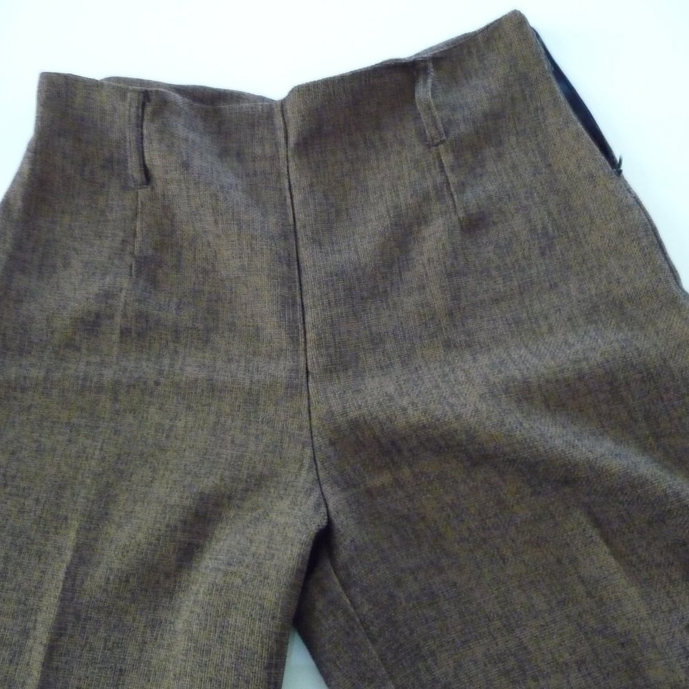 ITALIAN WOMENS COTON BLEND BROWN MELANGE  HIGH RIZE WIDE LEG SIDE ZIP PANTS   M